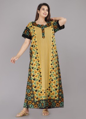 ABEERIA Women Nighty(Yellow, Multicolor)