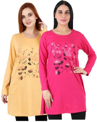 CRAFTLY Women Nightshirts(Yellow, Pink)
