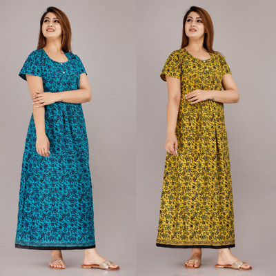 LA fashion Women Nighty(Blue, Green)
