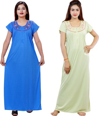 NACNO Women Nighty Set(Blue, Green)