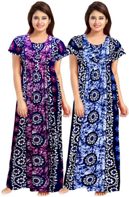 impression Women Nighty Set(Purple, Blue)