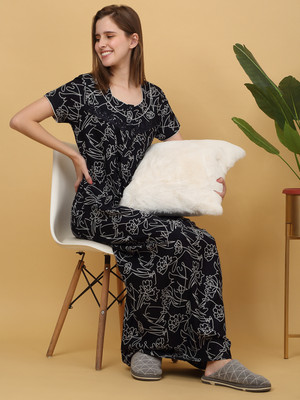 SWEET DREAMS Women Nighty(Black)