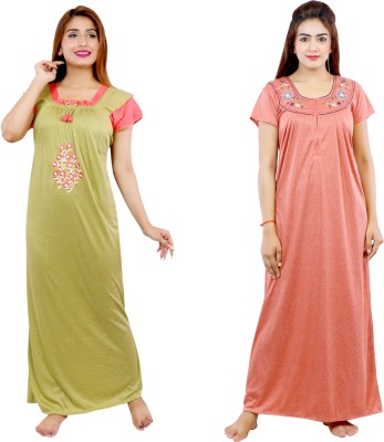 NACNO Women Nighty(Green, Brown)