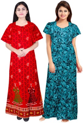 Trendy Fab Women Nighty(Red, Blue)