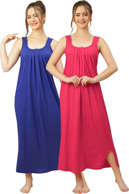 GANIX FASHION THAT DEFINE YOU Women Nightdress(Dark Blue, Pink)