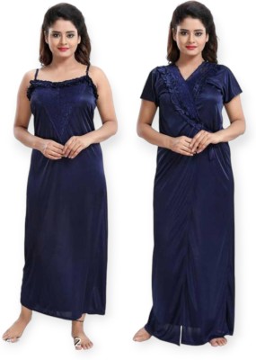 SIAMI Women Nighty Set(Dark Blue)