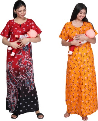 SonamKurties Women Maternity/Nursing Nighty(Yellow)