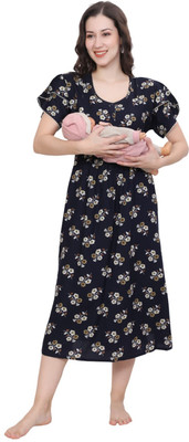 Ms.Lingies Women Maternity/Nursing Nighty(Black)