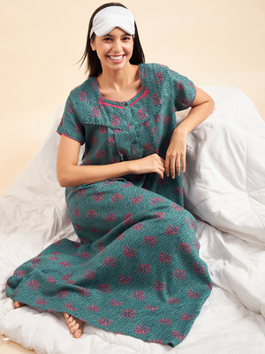 SWEET DREAMS Women Nighty(Green)