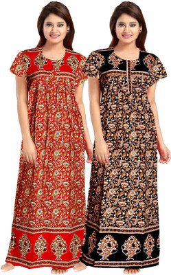 Savicreation Women Nighty Set(Red, Black)