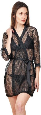 Lovie's Women Robe and Lingerie Set(Black)