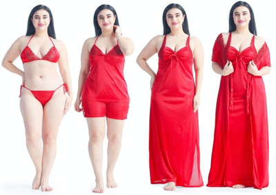 FusionVilla Women Nighty Set(Red)