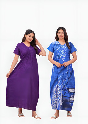 Gentle Touch Women Nighty(Purple, Blue)