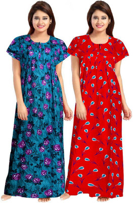 Saviaara Women Nighty(Green, Pink)