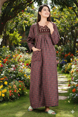 ANANT CREATION Women Nightdress(Red)