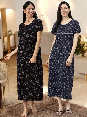 Kryptic Women Nightdress(Black, Dark Blue)