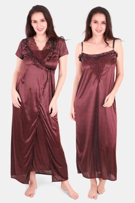 Nightify Women Nighty with Robe(Maroon)