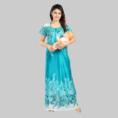 Gutthi Women Maternity/Nursing Nighty(Blue)