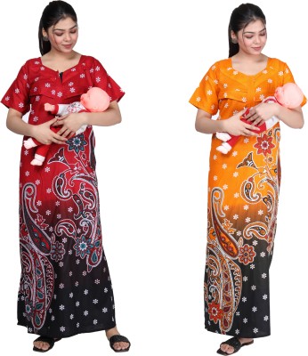 TANISHKA ENTERPRISES Women Maternity/Nursing Nighty(Orange)