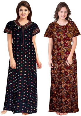 Ruishee Women Nighty(Brown, Blue)