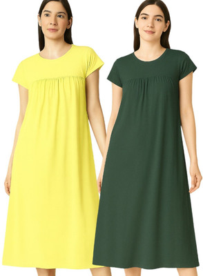 ENDGAME Women Nighty(Yellow, Dark Green)