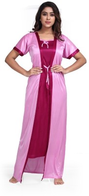 Manya Creation Women Nighty with Robe(Pink)