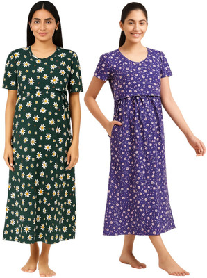 SARSAK Women Maternity/Nursing Nighty(Purple, Green)