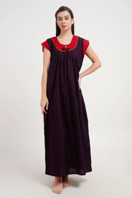 shardatextile Women Nighty(Red, Black)