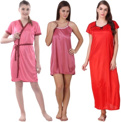 YUALIN CREATION Women Nighty Set(Red)