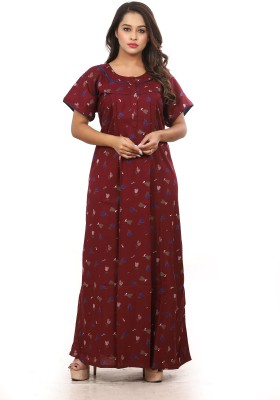 NIGHTFAB Women Nighty(Maroon)