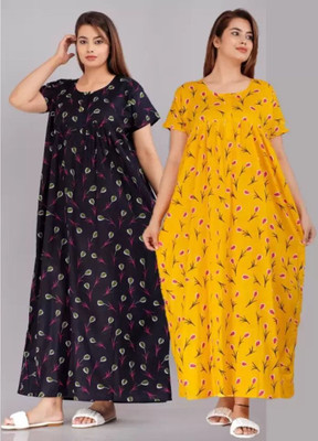 Shri Janki Saree Women Nighty(Yellow, Dark Blue)