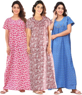 G4Girl Women Nighty(Pink, Brown, Blue)