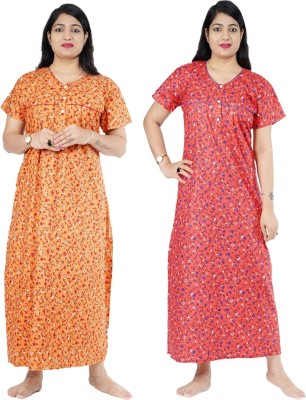 FAVNIC Women Nighty(Orange, Red)