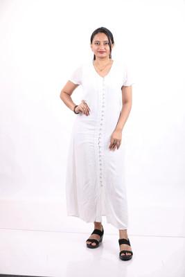Lalaji garments Women Maternity/Nursing Nighty(White)
