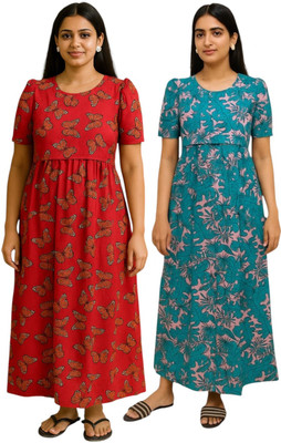 Juana Women Maternity/Nursing Nighty(Red)