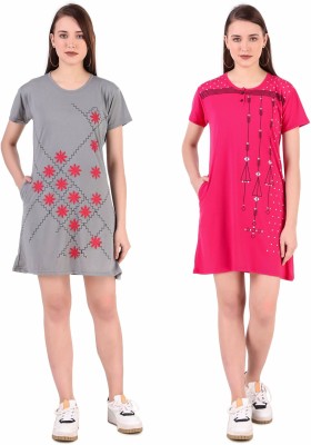 ovida Women Nightshirts(Red, Grey)