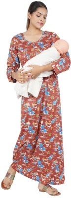 Asaaskm Women Maternity/Nursing Nighty(Maroon)