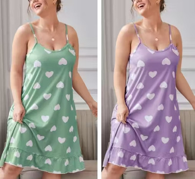 Shreejee Women Nightdress(Green, Purple)