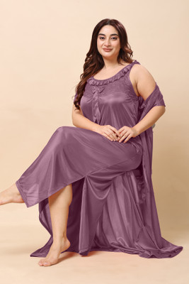 THUMKA Women Nighty with Robe(Purple)