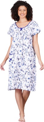 Breezly Women Nighty(White, Dark Blue)