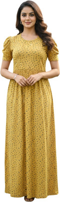Citieswoven Women Maternity/Nursing Nighty(Yellow)