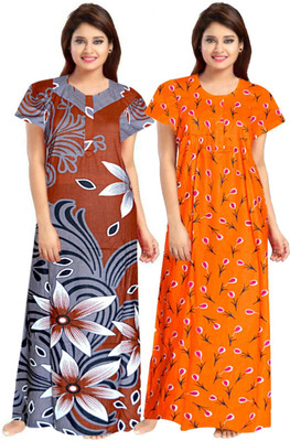 Siya Collection Women Nighty(Grey, Yellow)