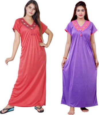 NACNO Women Nighty(Red, Purple)