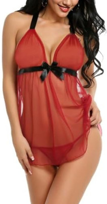 SWAGBELLE Women Nightdress(Maroon)