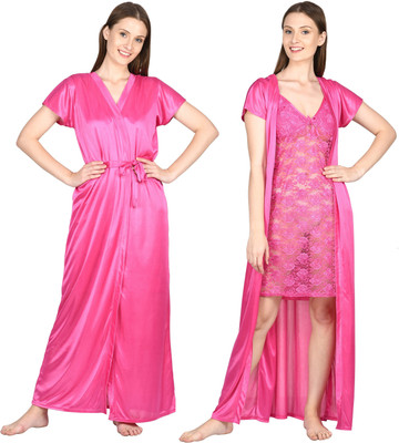 Noty Women Nighty with Robe(Pink)