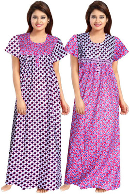 Savicreation Women Nighty Set(Blue, Pink)