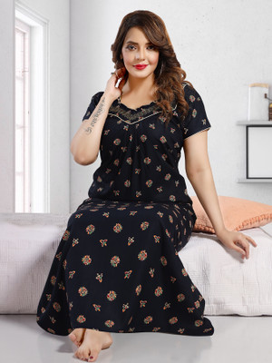 TRUNDZ Women Nighty(Black)