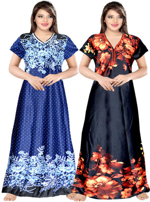 SILVER ORGANISATION Women Nighty(Blue, Brown)
