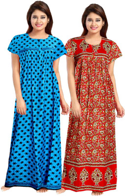 MUDRIKA Women Nighty(Blue, Red)