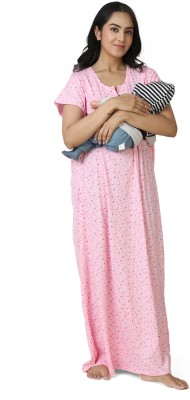 chui mui Women Maternity/Nursing Nighty(Pink)